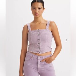 NWT Levi’s Drea Corset Denim Jean Buttoned Purple Tank Crop Top Size Small